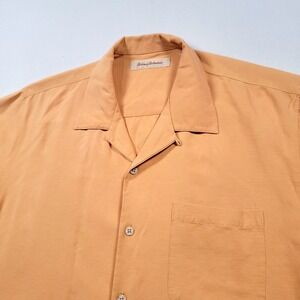 Tommy‎ Bahama Men Silk Button Up Shirt Large Orange Palm Jacquard